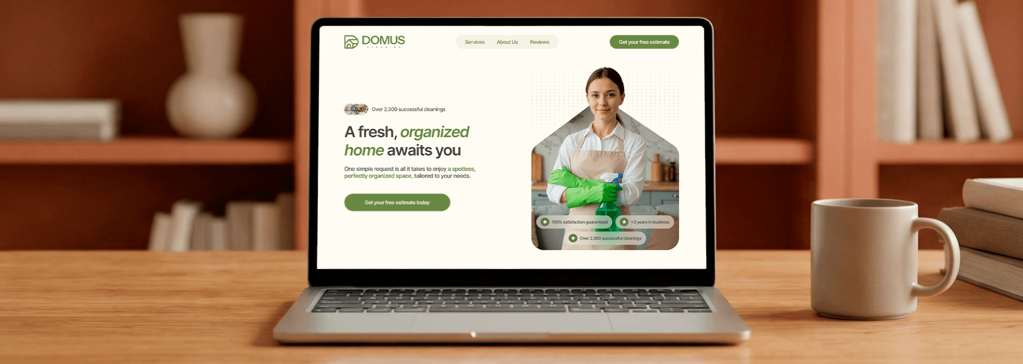 Domus Cleaning website displayed on a laptop, developed by Business by Nath