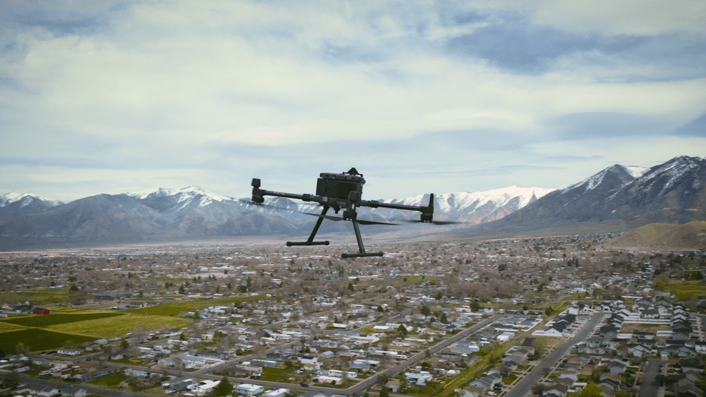 Drone scanning over mountain valley