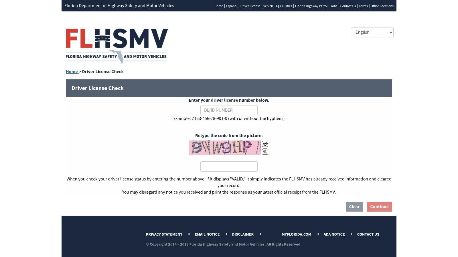 Screenshot from https://services.flhsmv.gov/DLCheck/