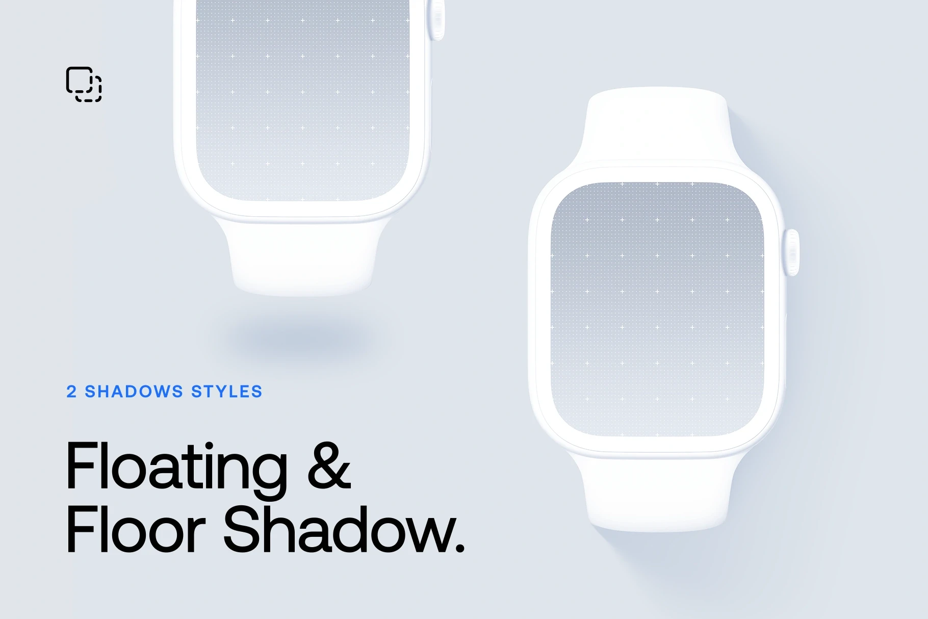 Apple Watch clay mockups showing floating and floor shadow styles.