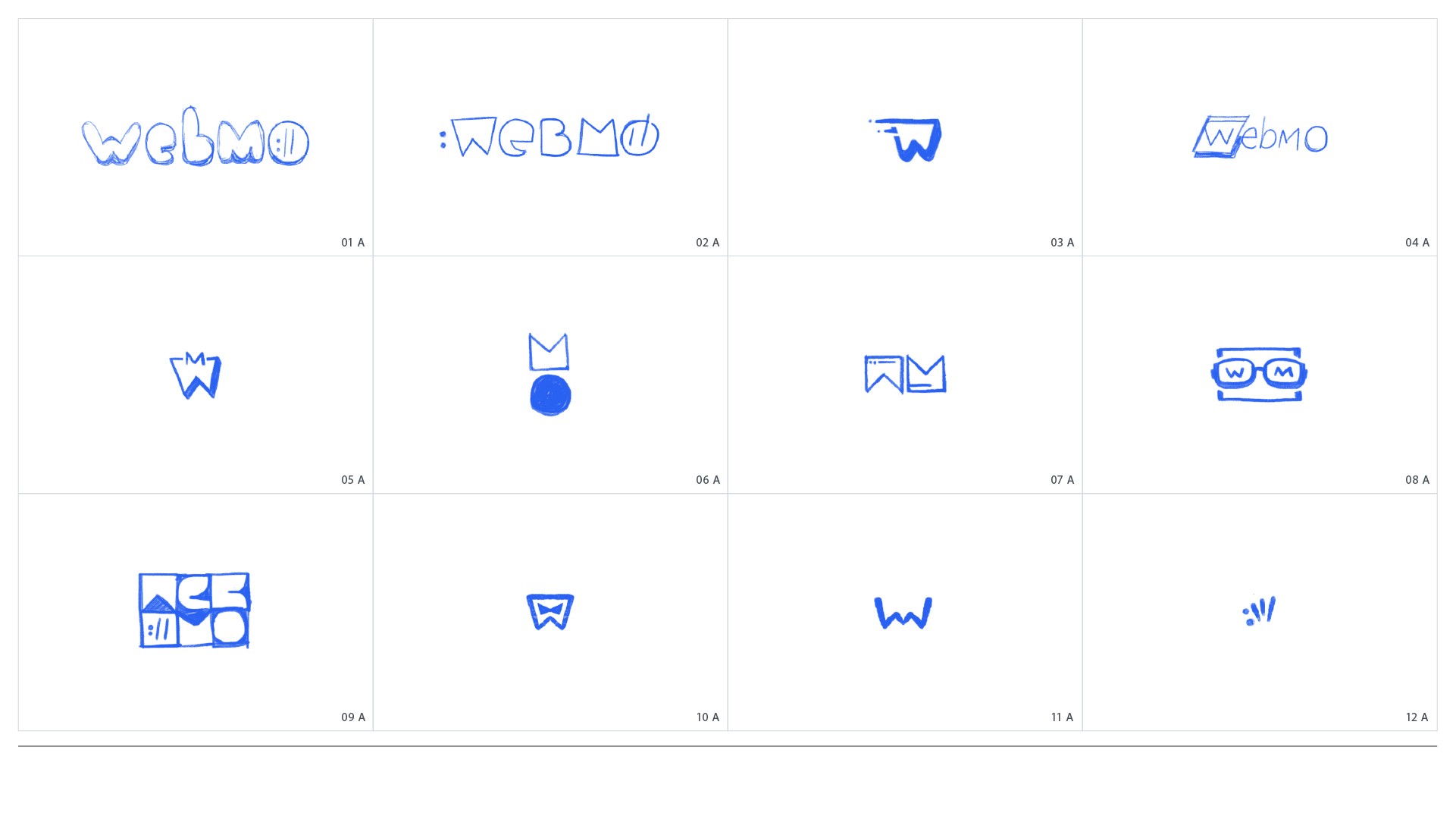 A grid of logo sketches for presentation to show Moin that were created in Procreate. 