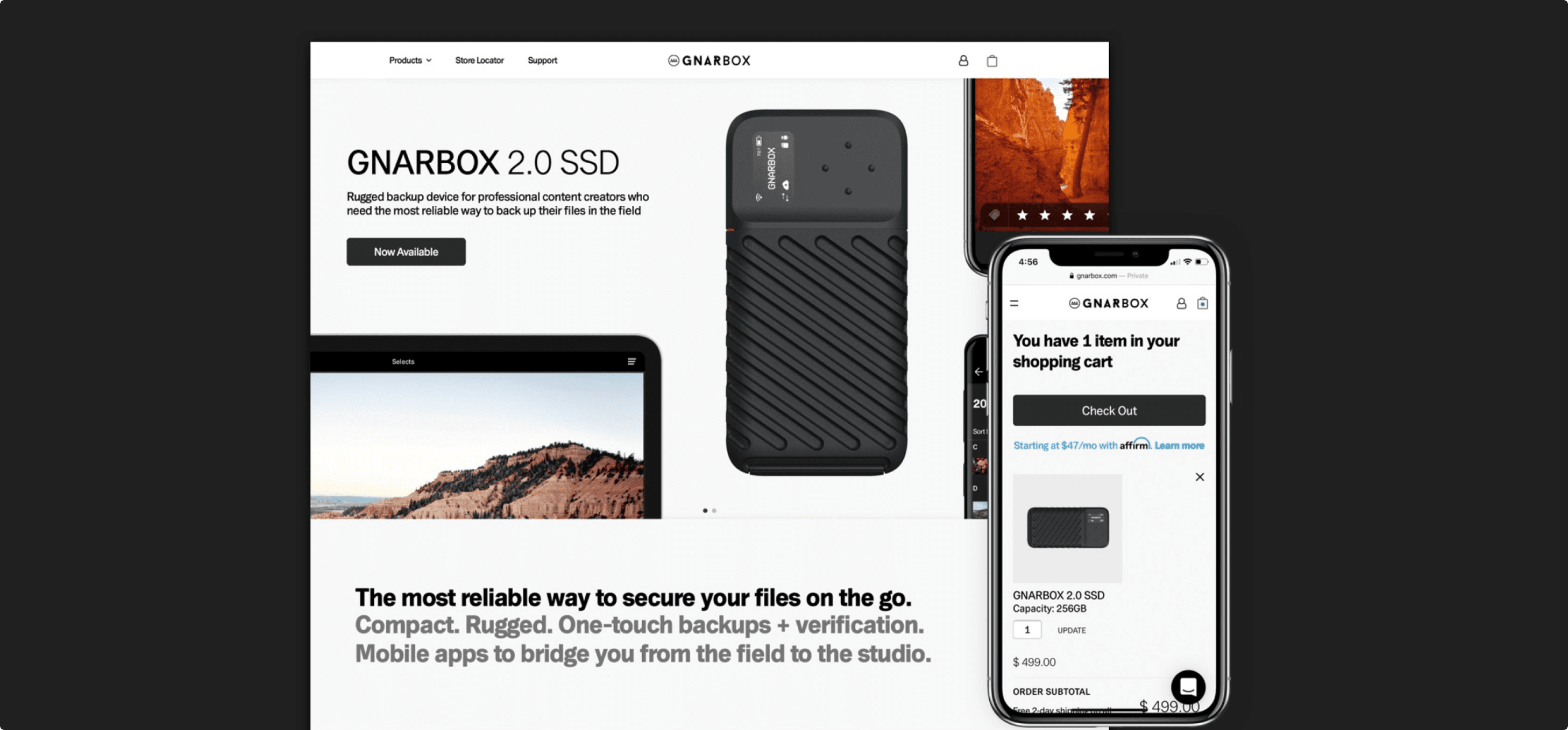 Screenshots of GNARBOX ecommerce website