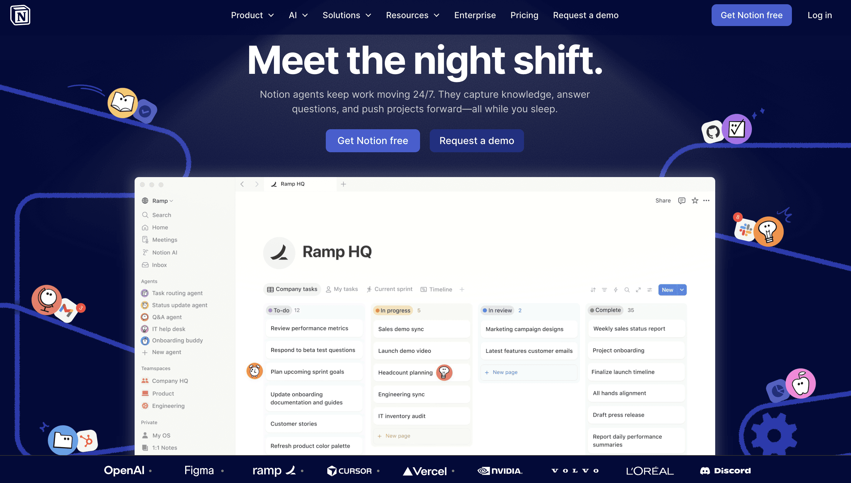 Notion AI workspace showing note-taking, task management, and content generation