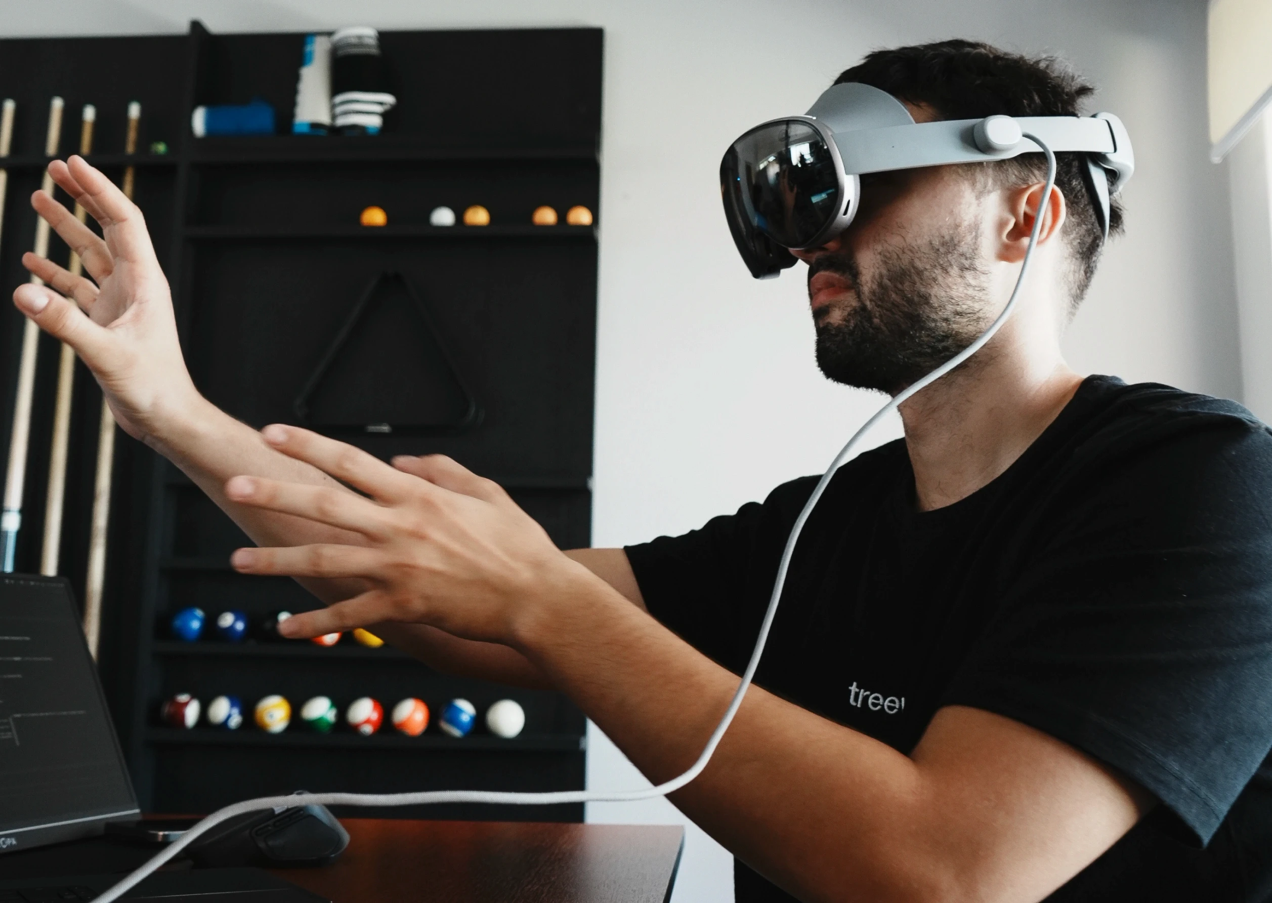 Treeview developer using Samsung Galaxy XR headset with hand tracking during Android XR application development