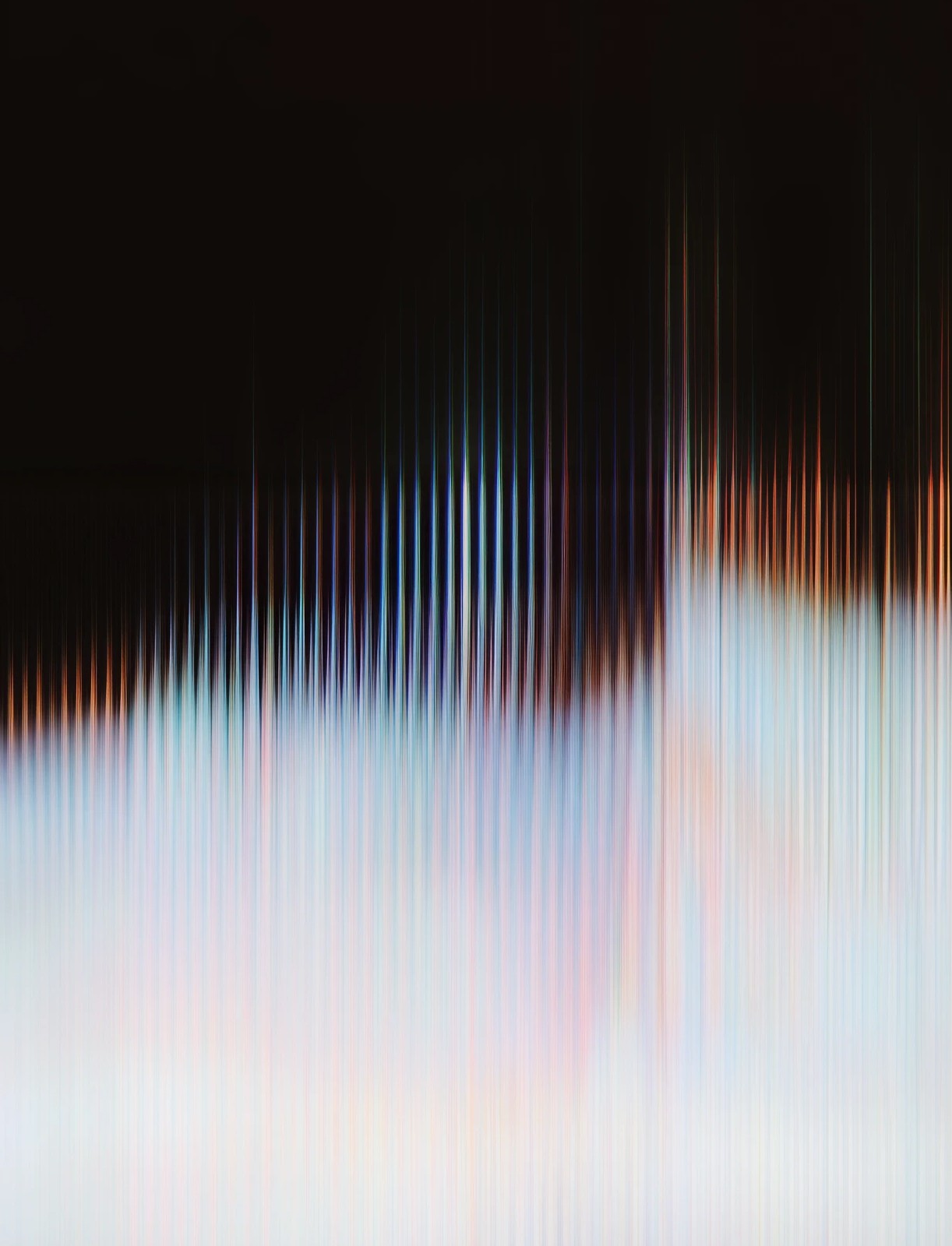 Abstract digital artwork with vertical blurred light streaks in black, white, and soft pastel colors fading across the image