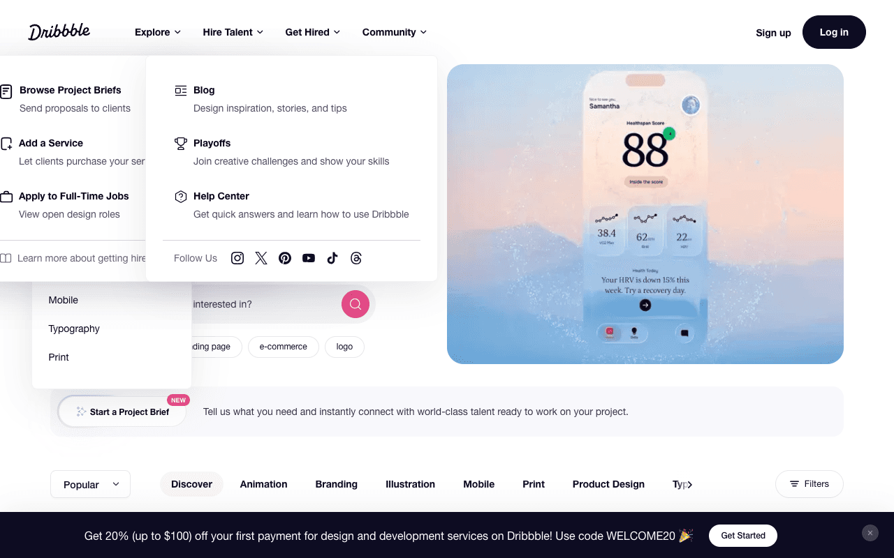 Dribbble екранна снимка