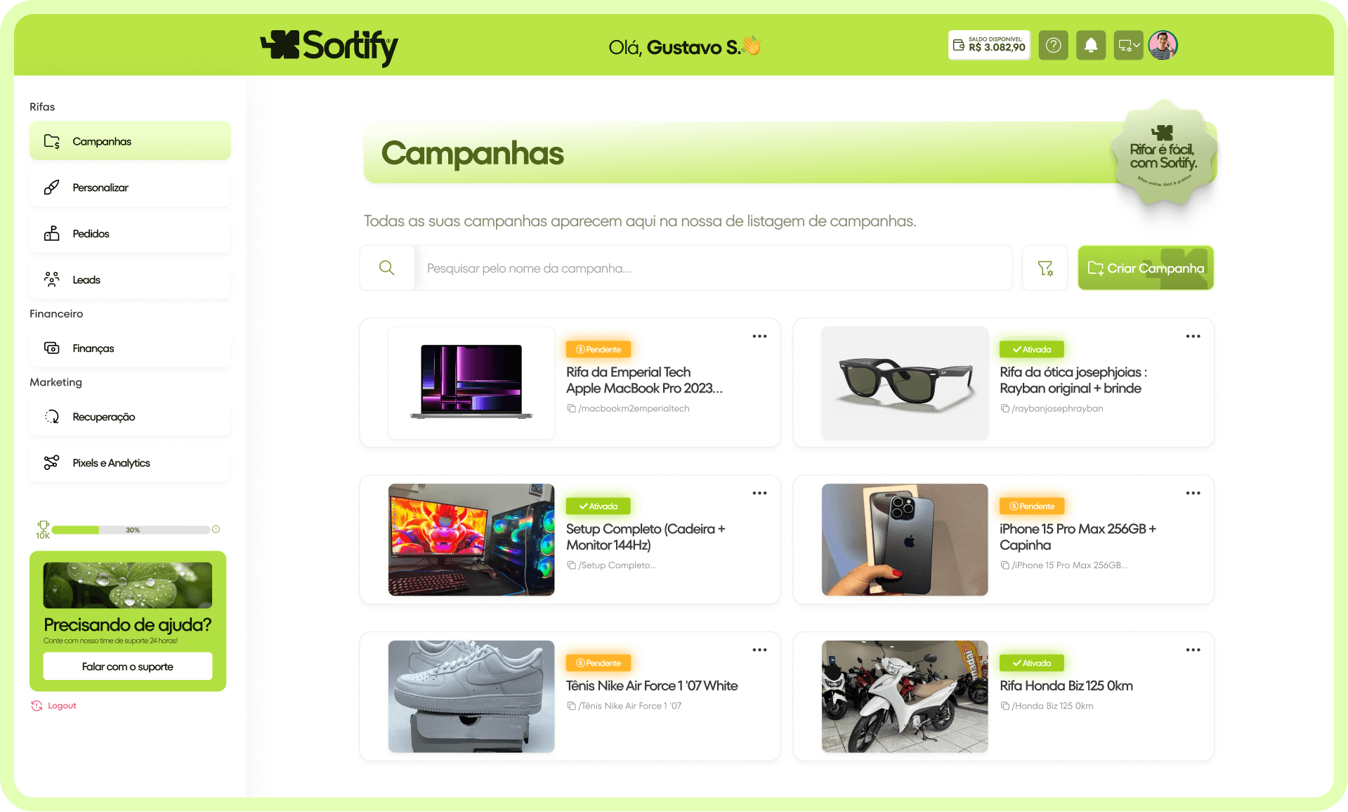 Business dashboard showing revenue, deals, customer list, growth chart, and new activity. 