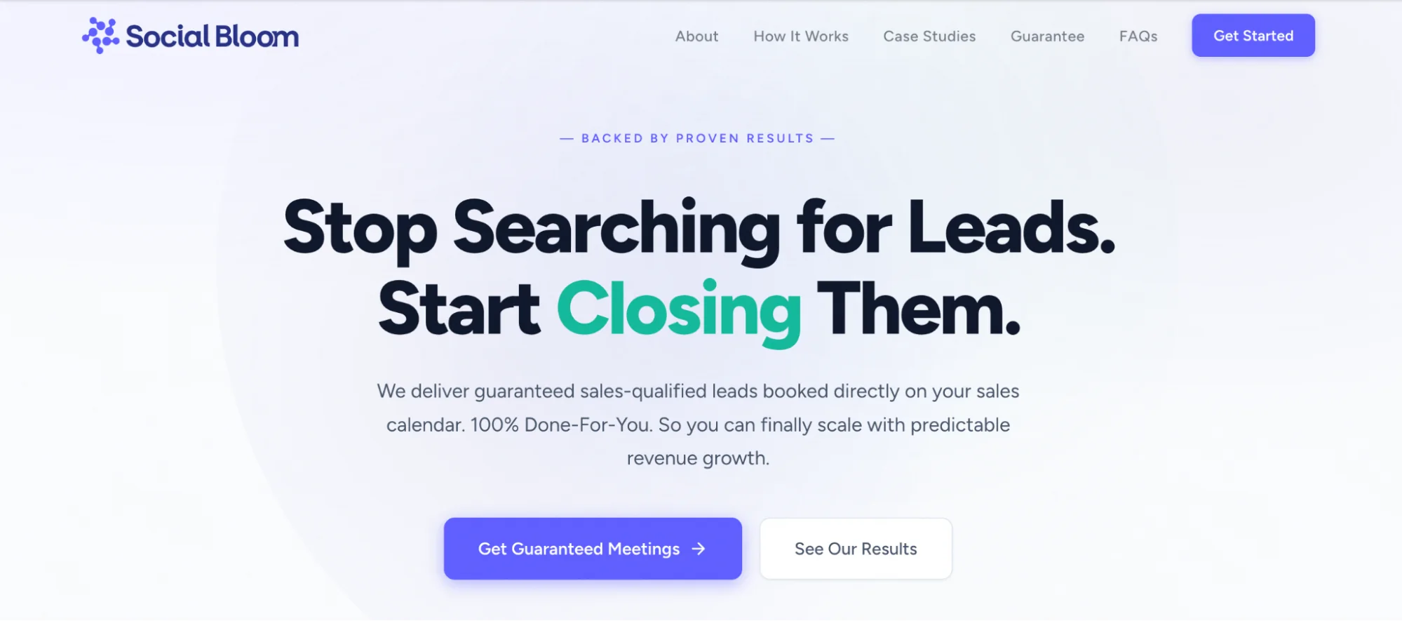 SocialBloom homepage: outsourced B2B outbound and lead generation