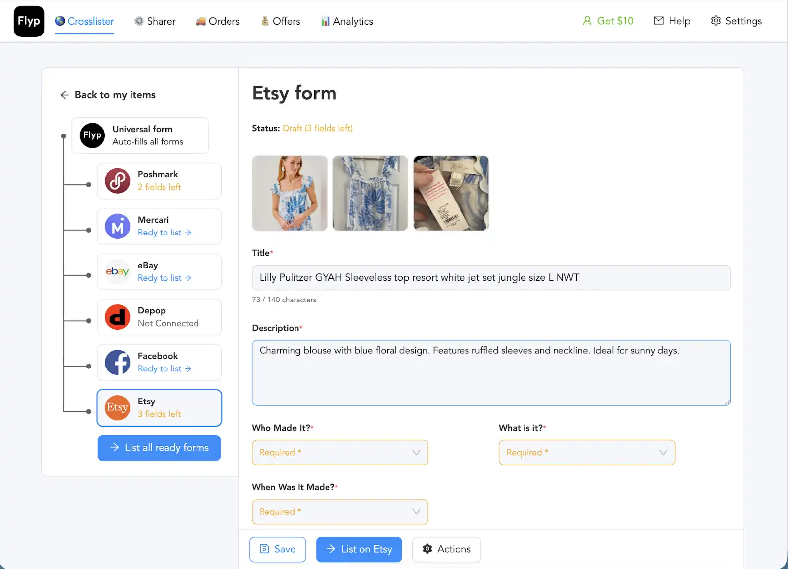 Flyp listing indicators