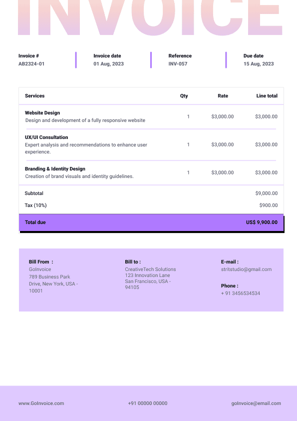 Time and Materials Invoice