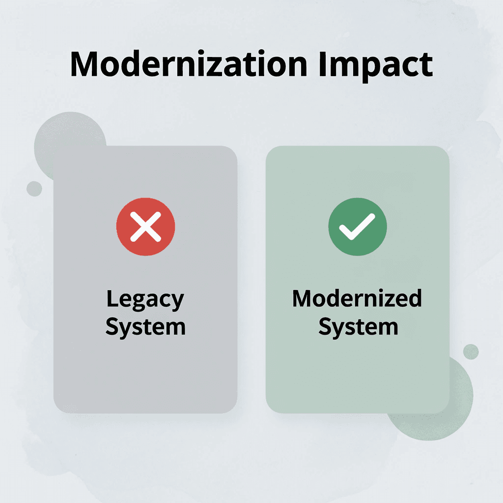 Before and after comparison of legacy versus modernized software system