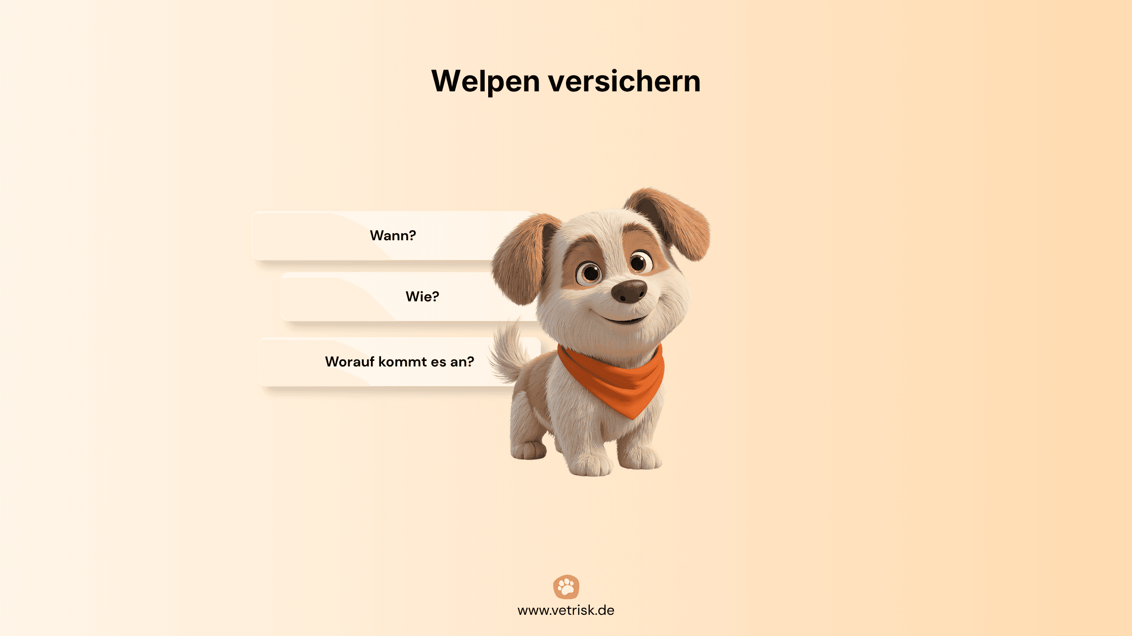 Finn als Welpe – der VetRisk-Maskottchen-Hund in seiner jungen  Version, als Symbol dafür warum ein früher Versicherungsabschluss  im Welpenalter so wichtig ist.