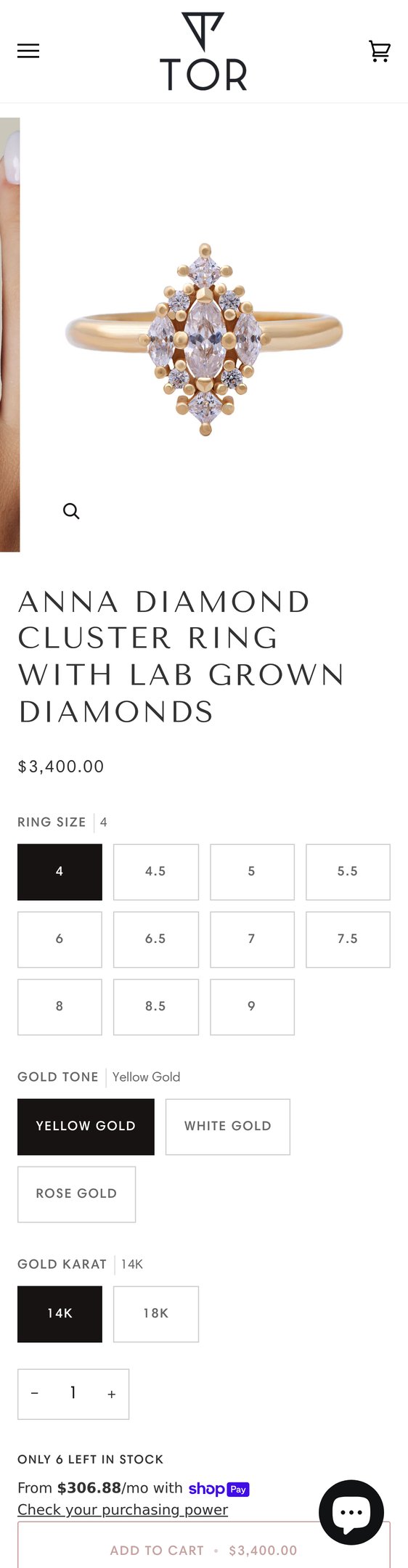 Jewelry product options include: ring for Anna Diamond Cluster Ring with Lab Grown Diamonds from TOR.