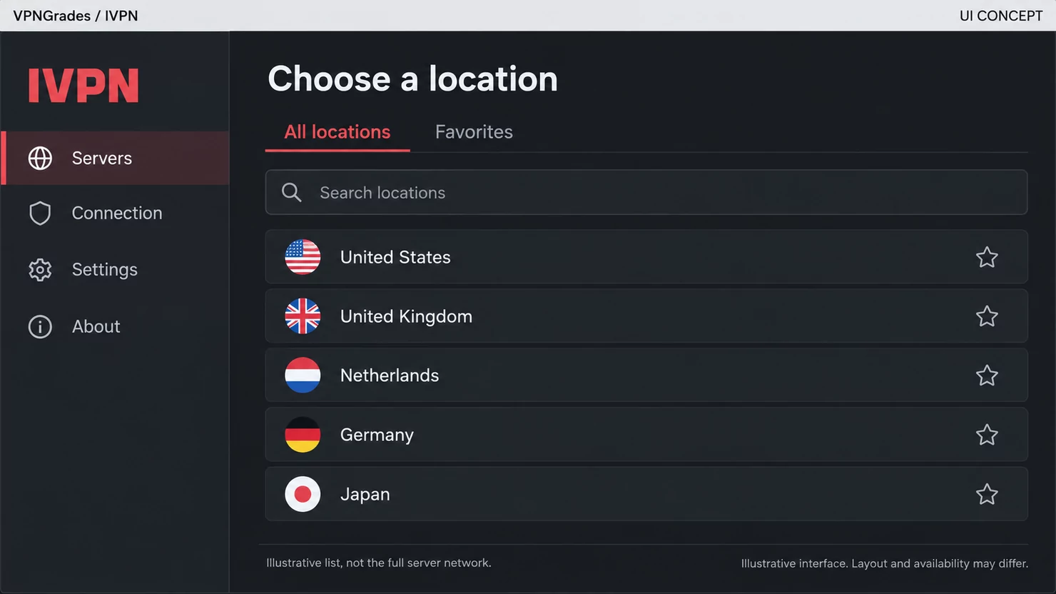 IVPN: a location picker concept (illustration).