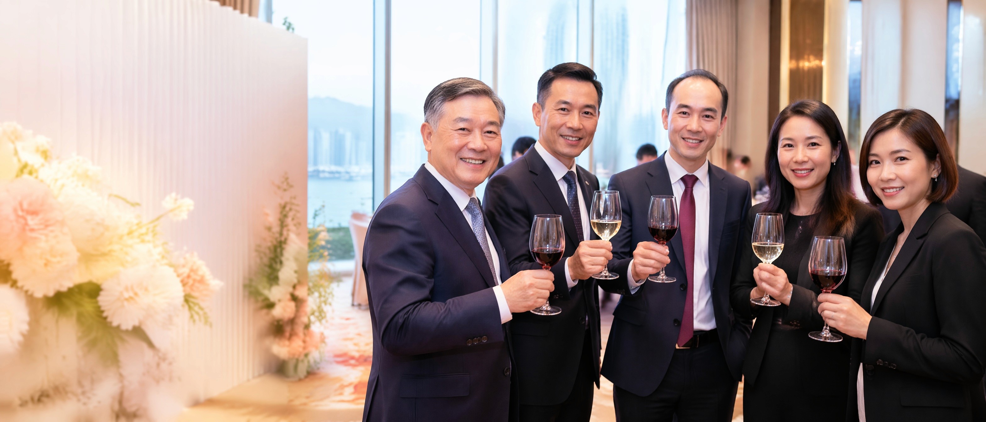 BW Event 360 專業統籌的企業慶祝活動,嘉賓於典雅酒店會場舉杯祝酒。