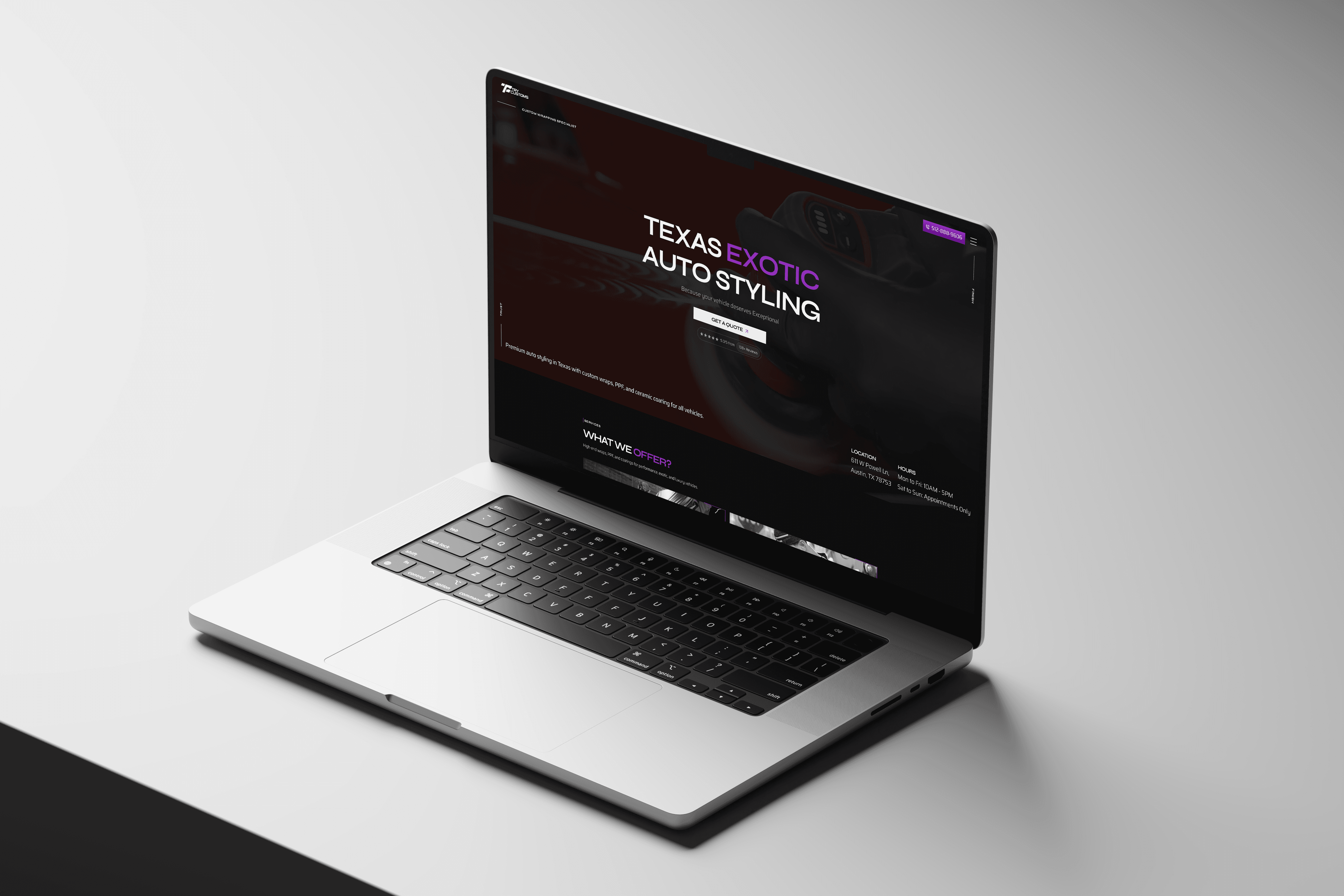 Image with a big purple logo and black background