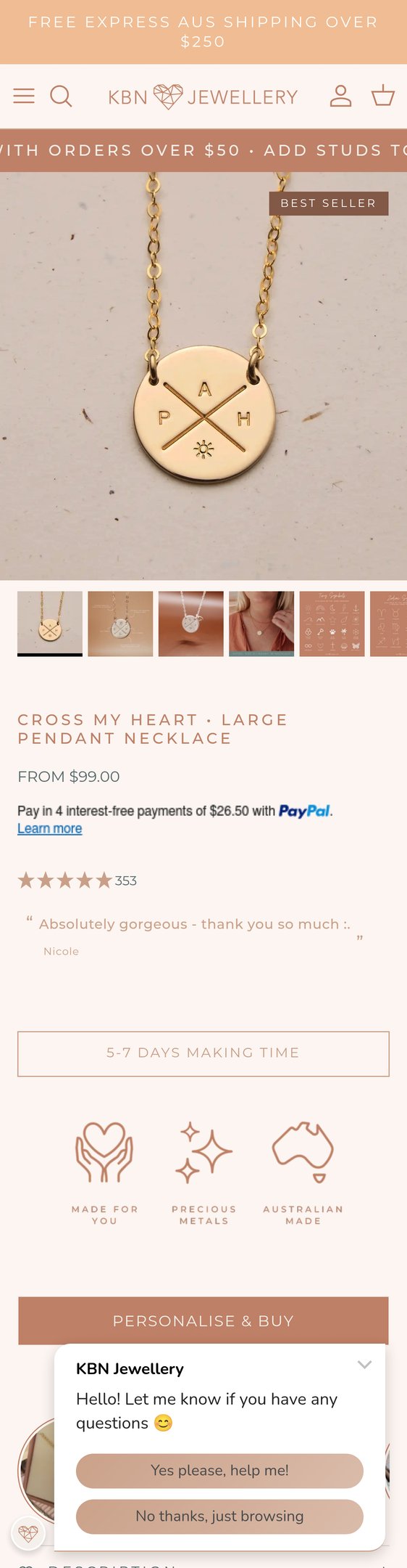 Jewelry product options include: necklace, pendant for Cross My Heart • Large Pendant Necklace from KBN Jewellery.