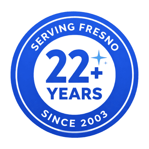 Locally owned Fresno medical transportation company badge.