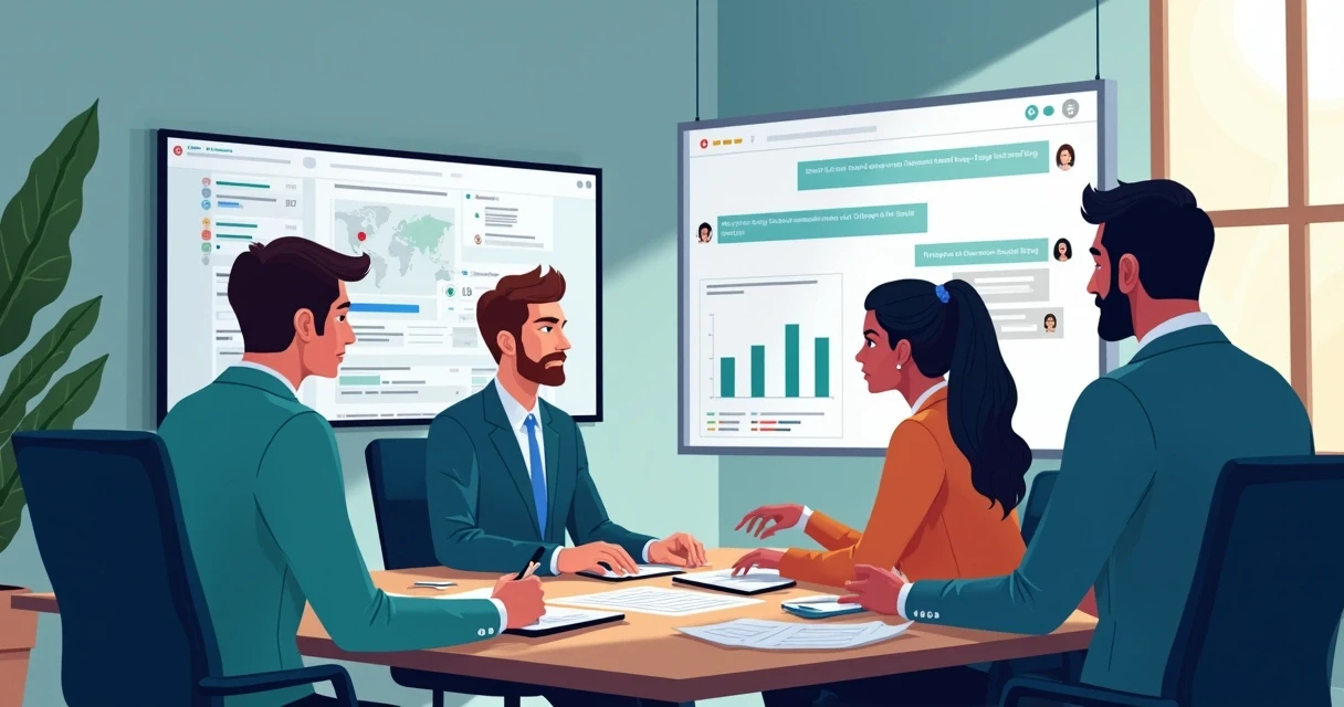 Equipe de vendas analisando dados recebidos por chatbot via WhatsApp 