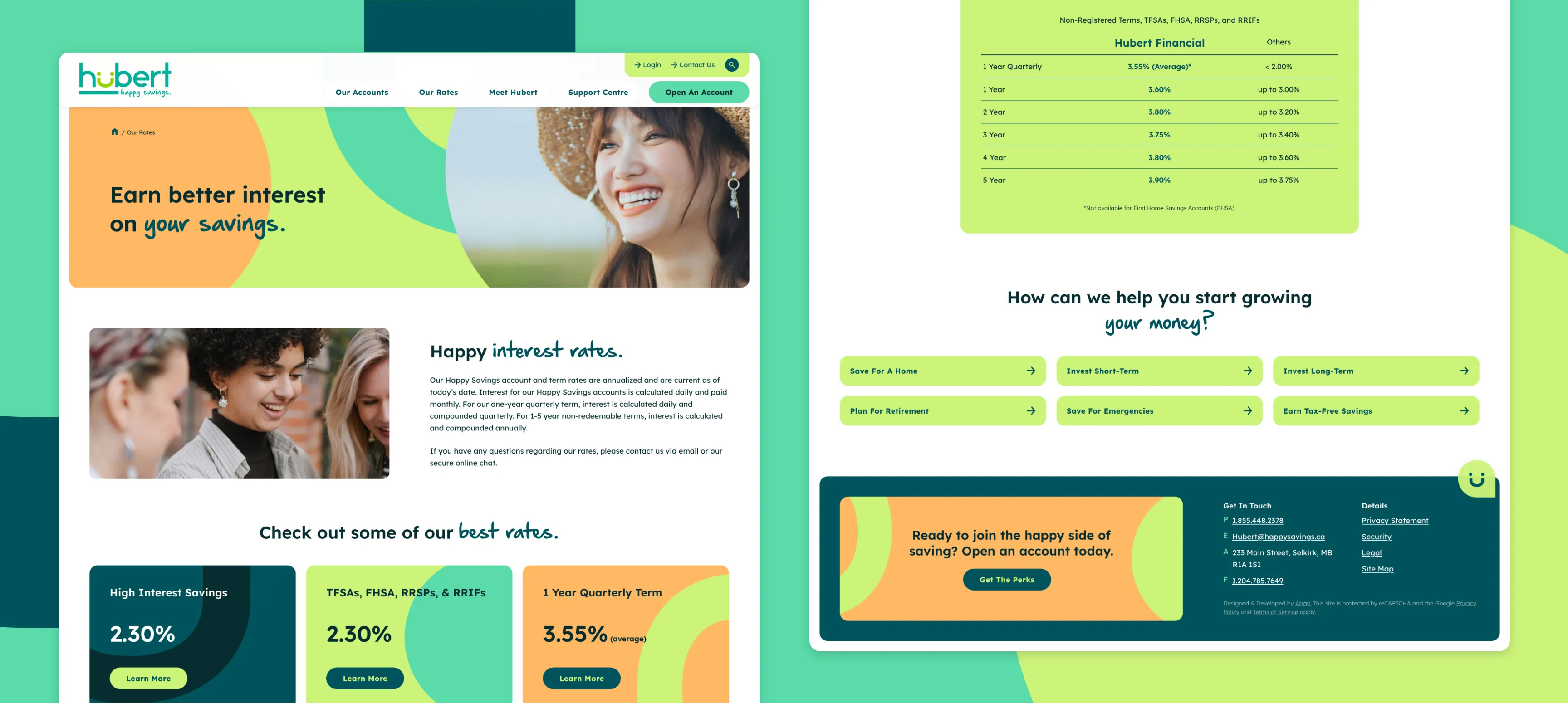 Hubert Financial Our Rates page screenshots.