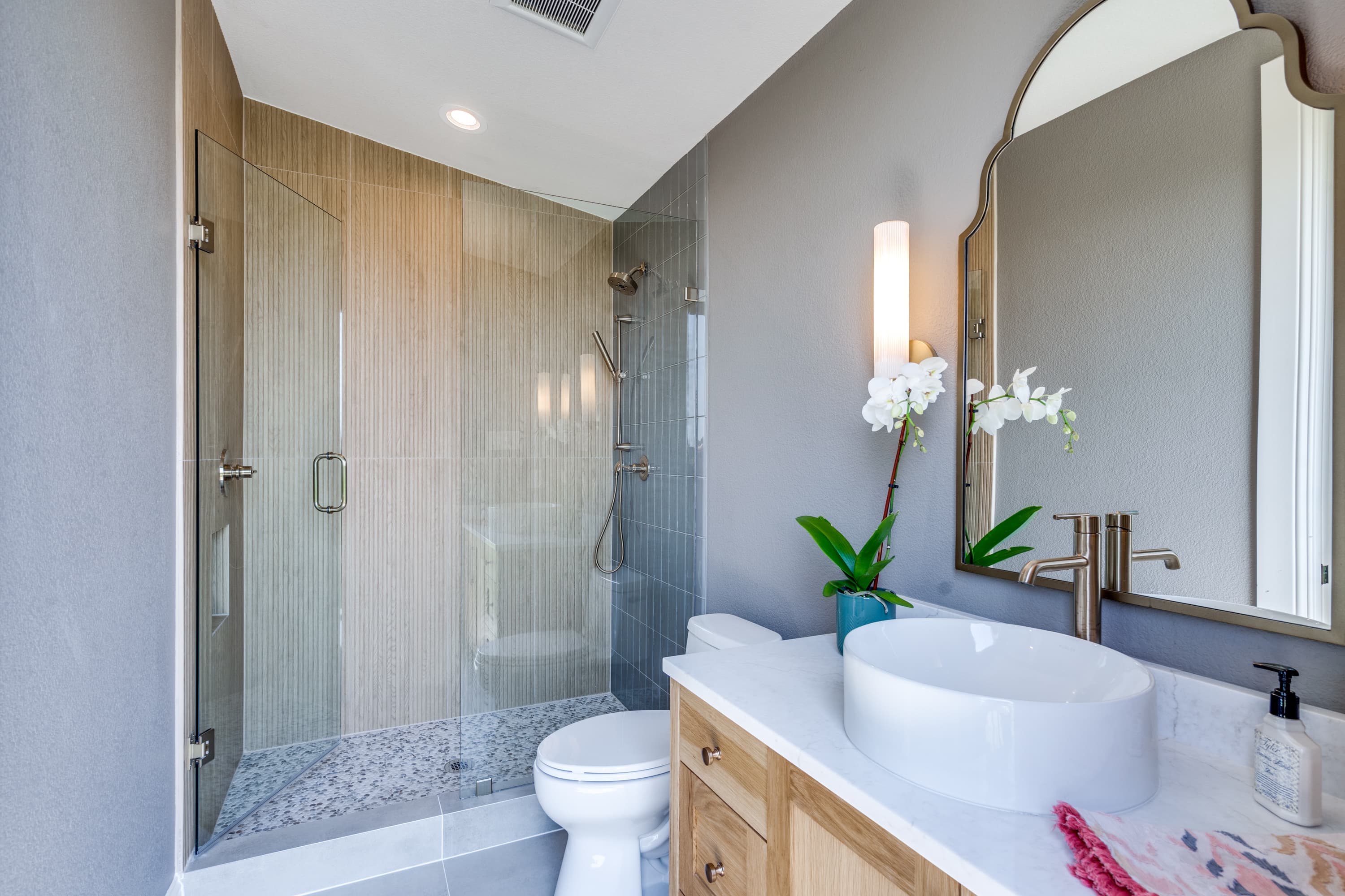 luxury pool house bathroom construction