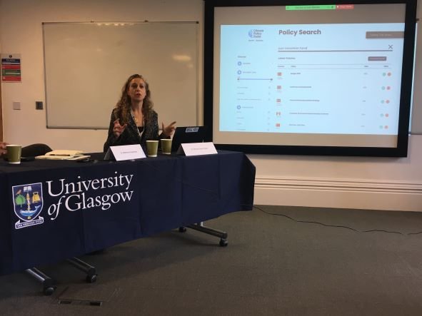Michal presenting our prototype at the Climate Law and Governance Day