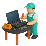 A workman fixing a website via the laptop