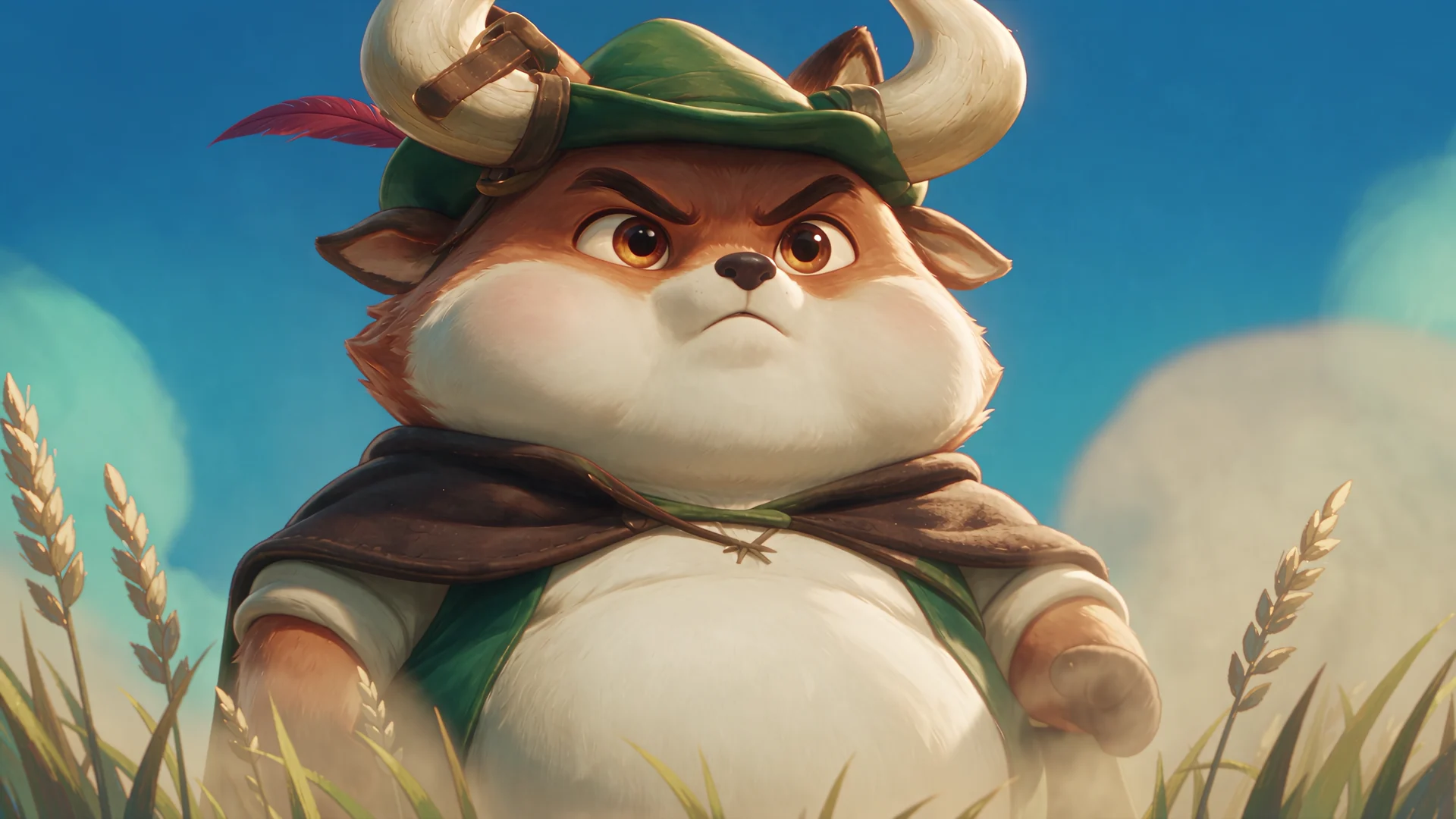 Robin dressed with horns and facing forward