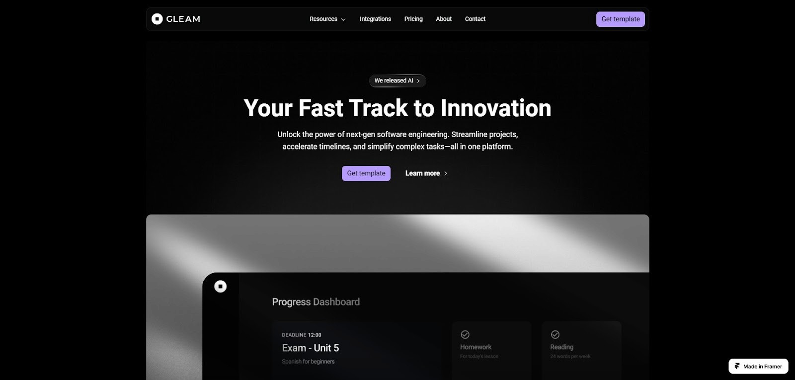 Gleam software and SaaS website template