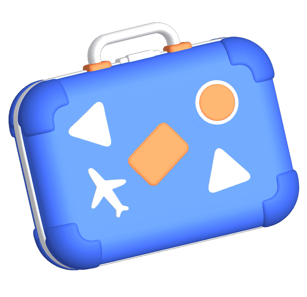 3D blue travel suitcase with stickers
