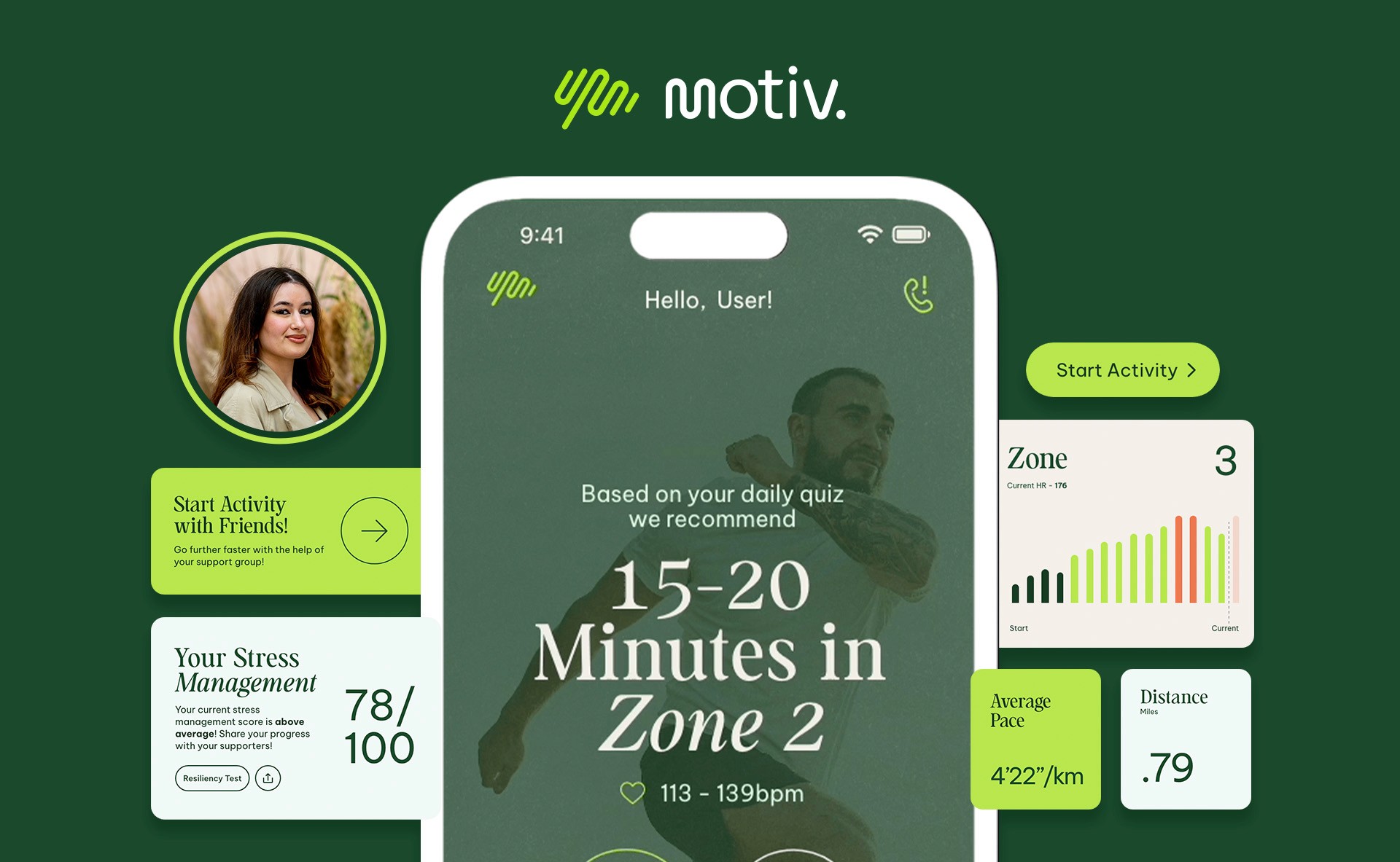 Phone with floating UI tiles surrounding