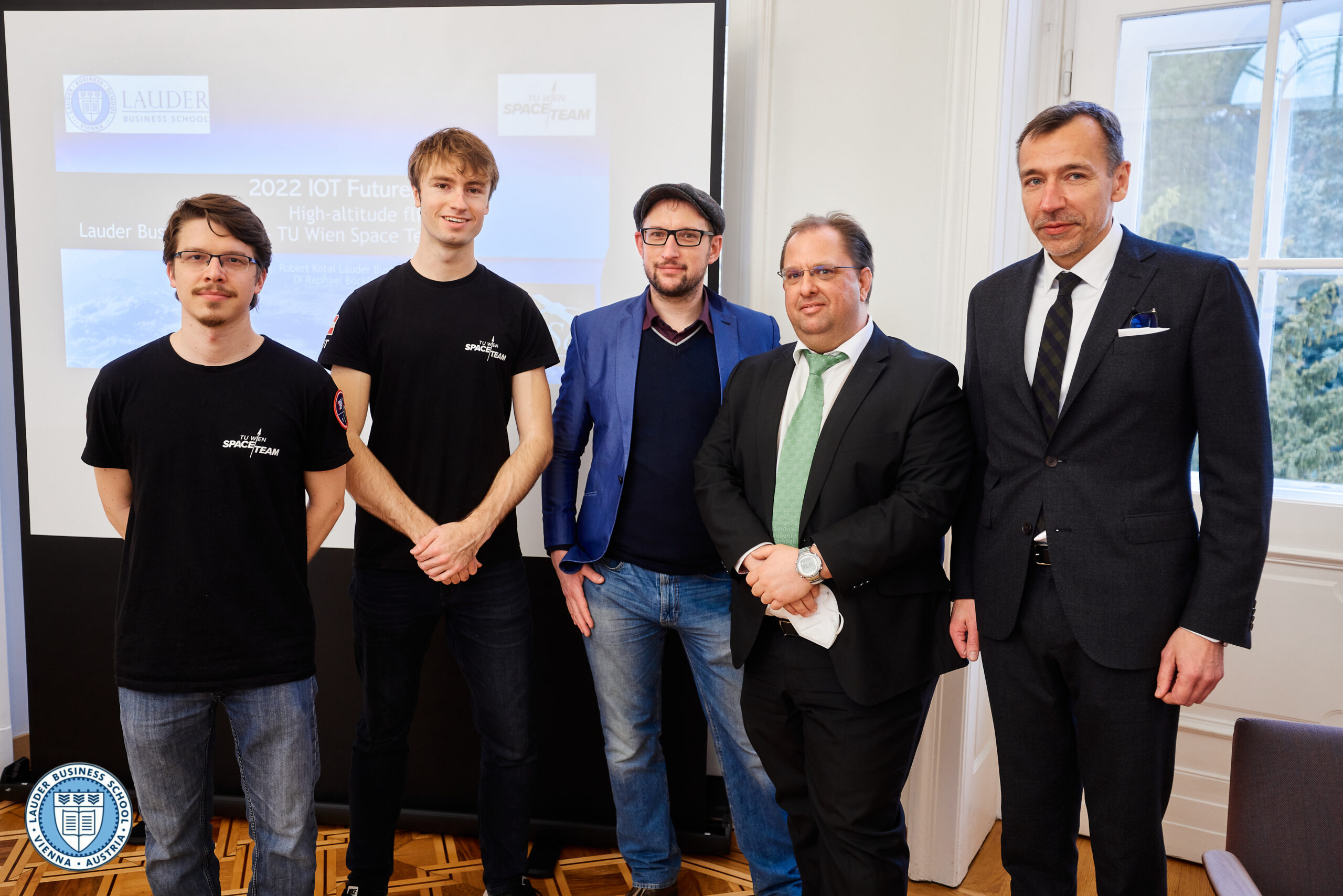1st Photo (left to right): David Wagner, Patrick Enzensberger, Mag, Florian Schirg, Professor (FH) Ing. Mag. Robert Kotal, and Executive Director Alexander Zirkler.