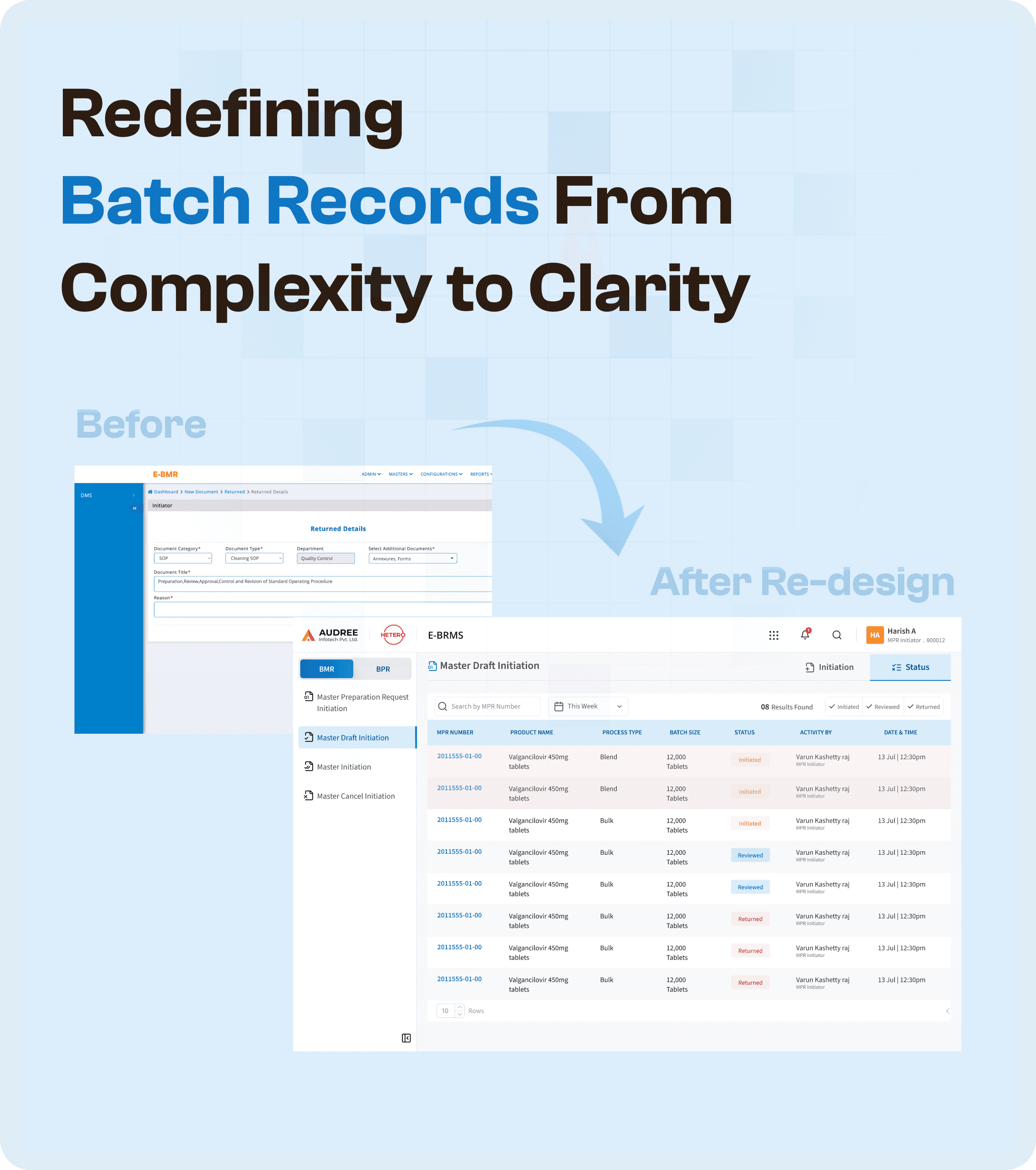 e-bmr software before and after redesign
