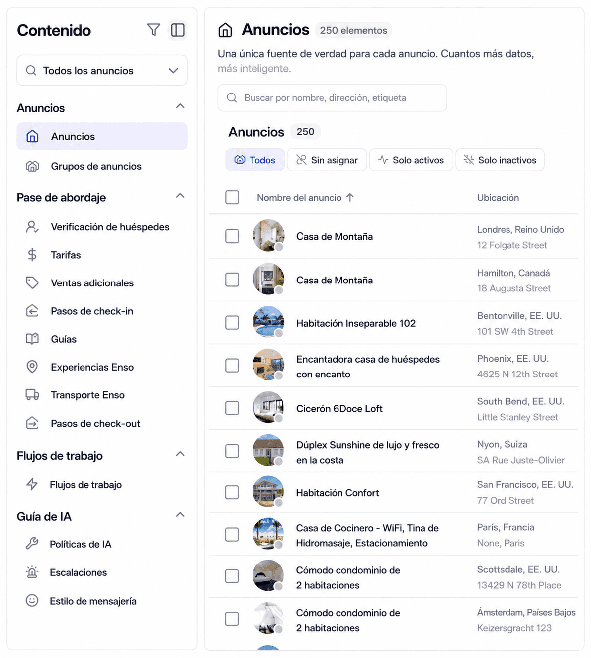 Pantalla del sistema de gestión de contenidos