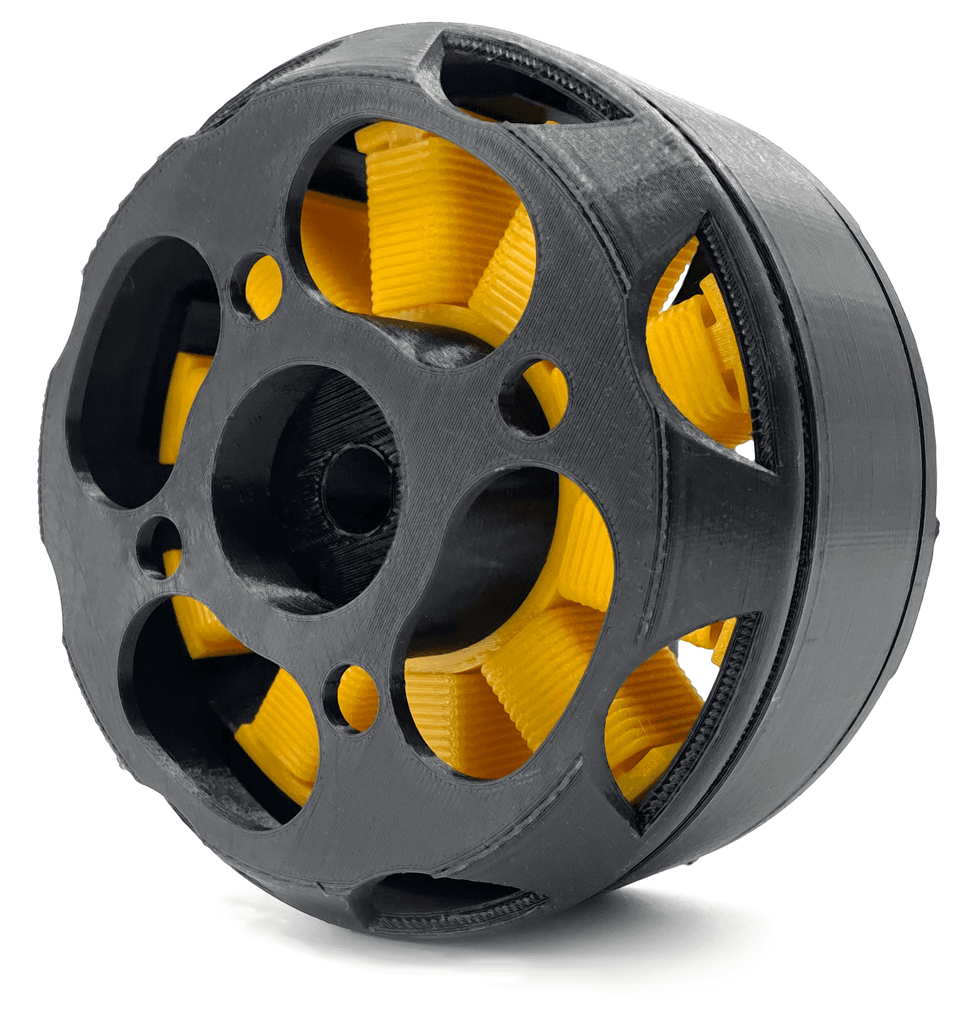 3d printed electricla motor model fdm black yellow pla