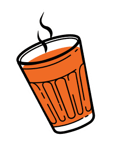 A stylized illustration of a steaming glass of cutting chai.