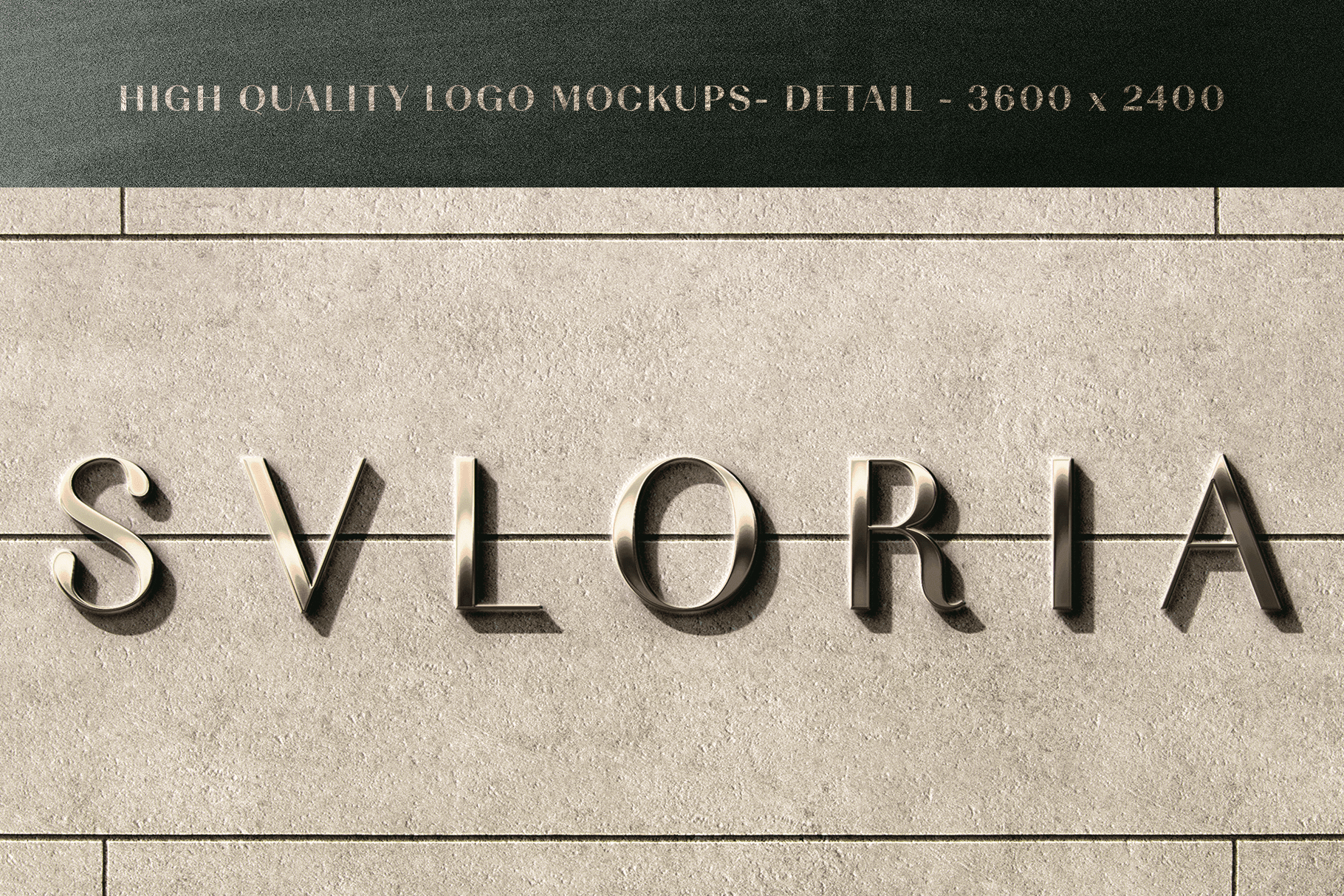 3D metallic wall-mounted logo mockup for SVLORIA, set against a beige textured surface with realistic lighting.