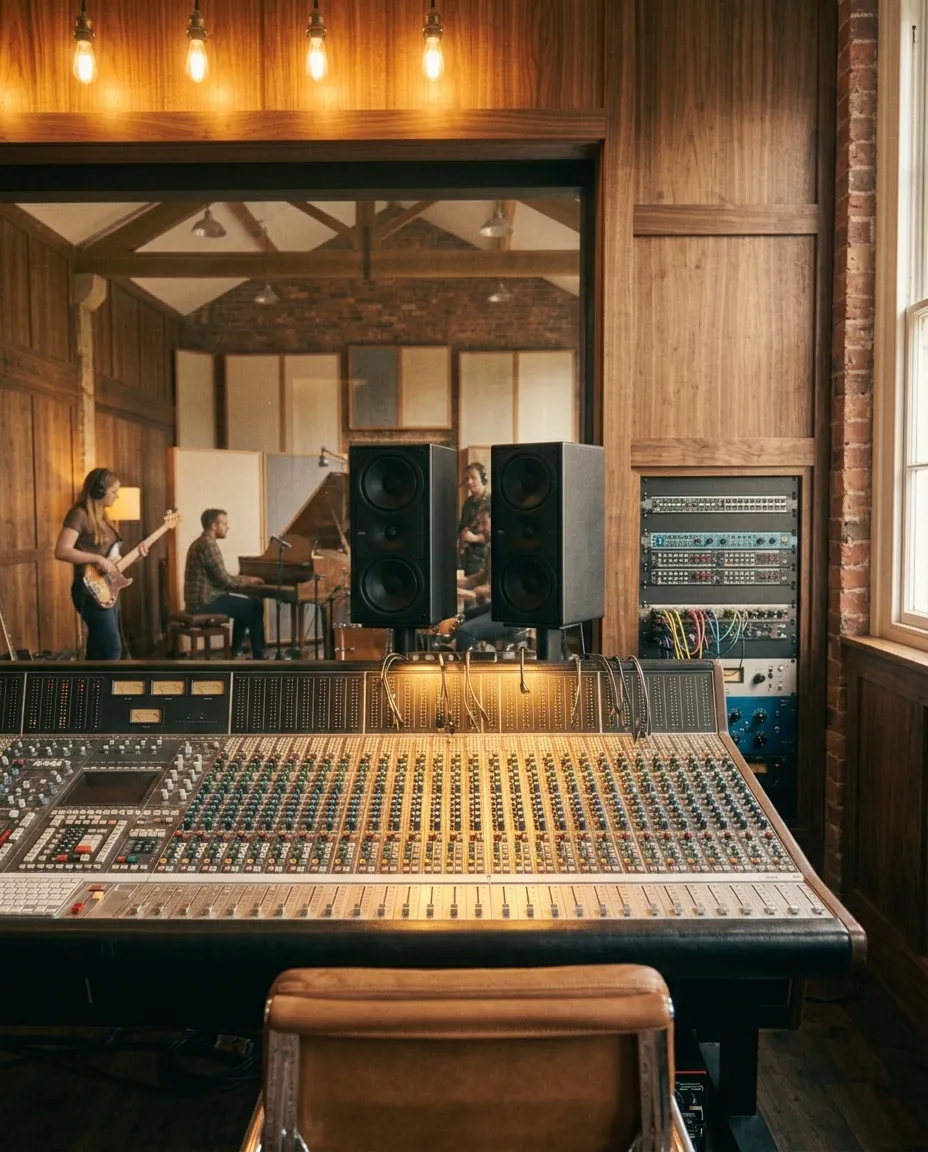 Studio monitors above the console