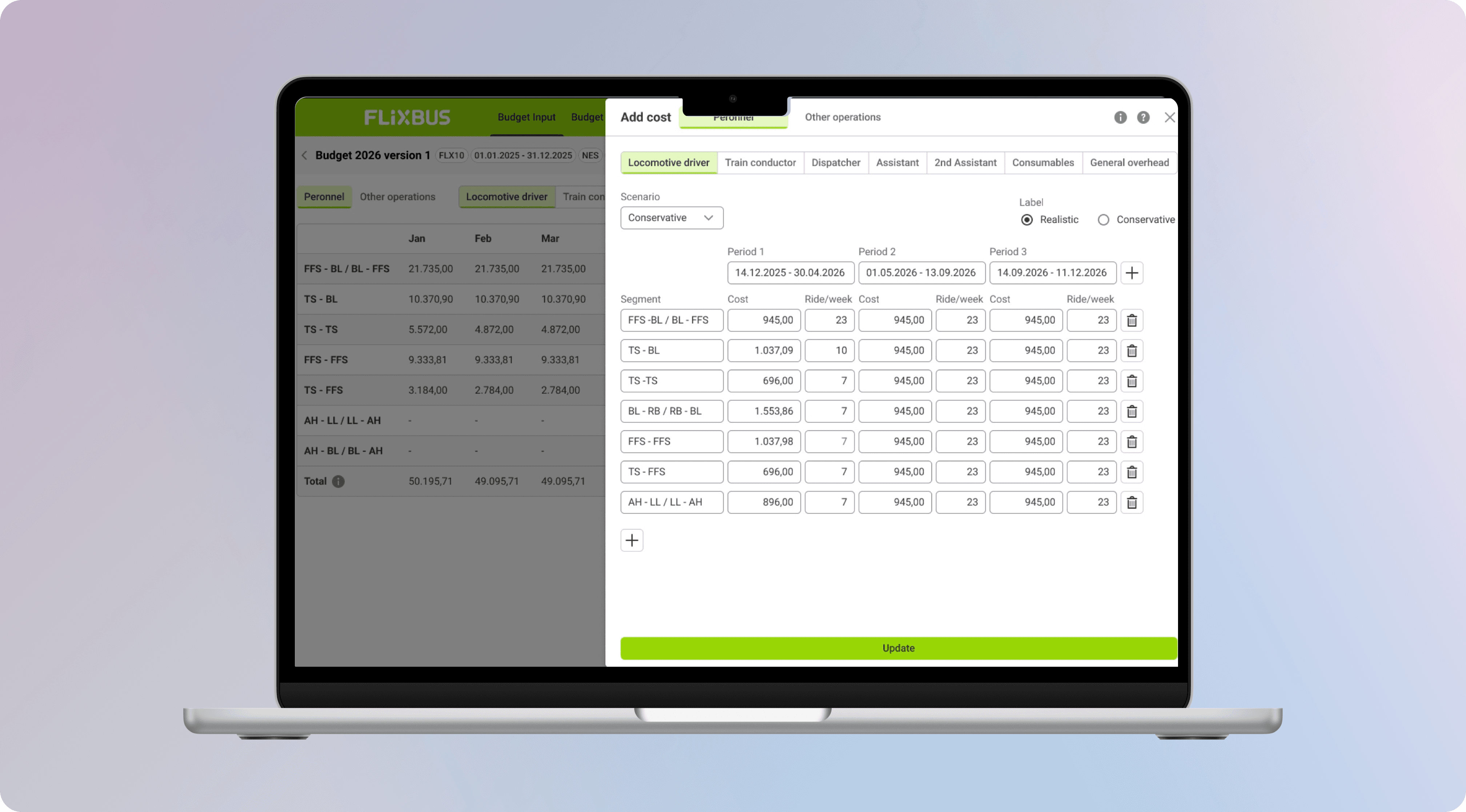 Laptop showing operations cost calculator web tool