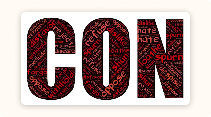Mot CON en typographie rouge noire avec mots négatifs imbriqués