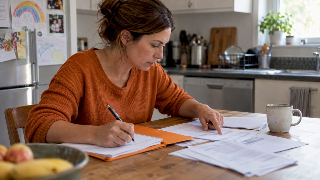 Cuidadora revisando una carta de denegación del seguro