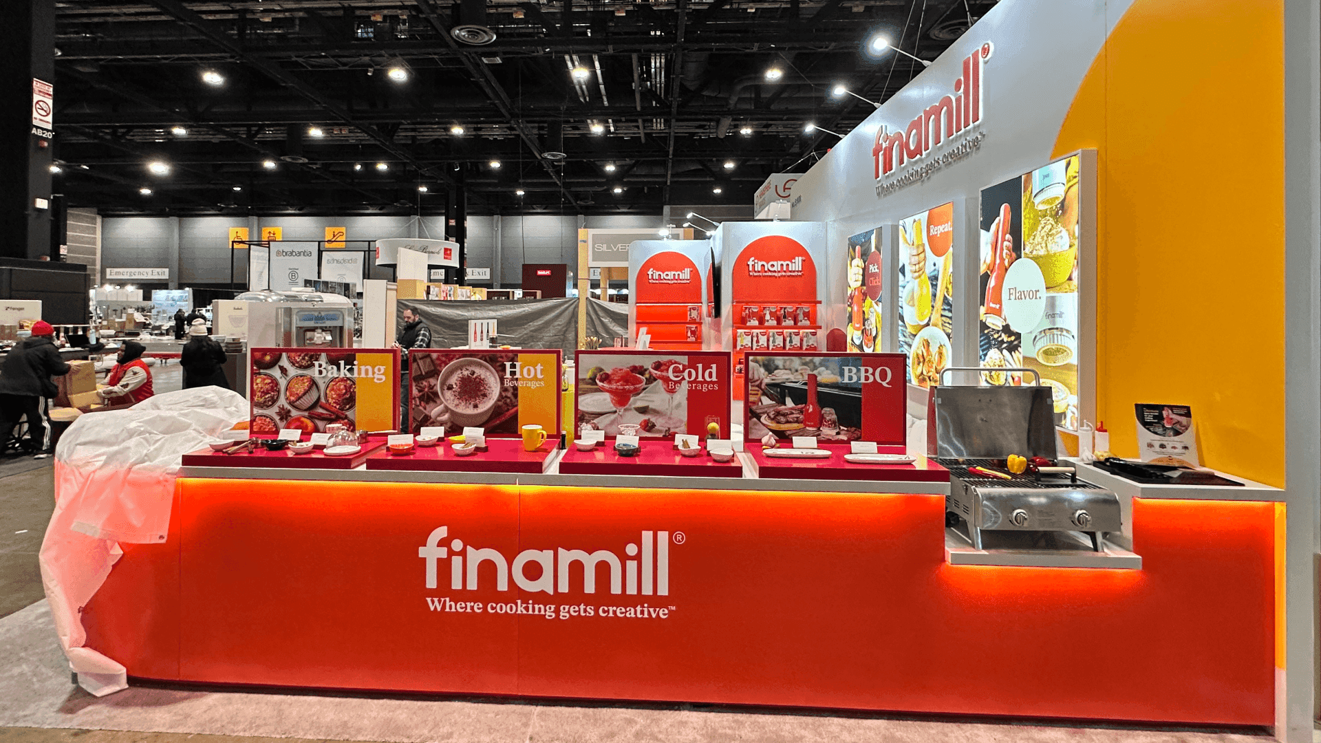 30x40 baking industry trade show booth with commercial oven and production equipment display in Las Vegas with structured install setup