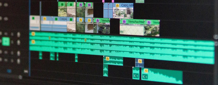 Video editing timeline in software showing motion design and animation work