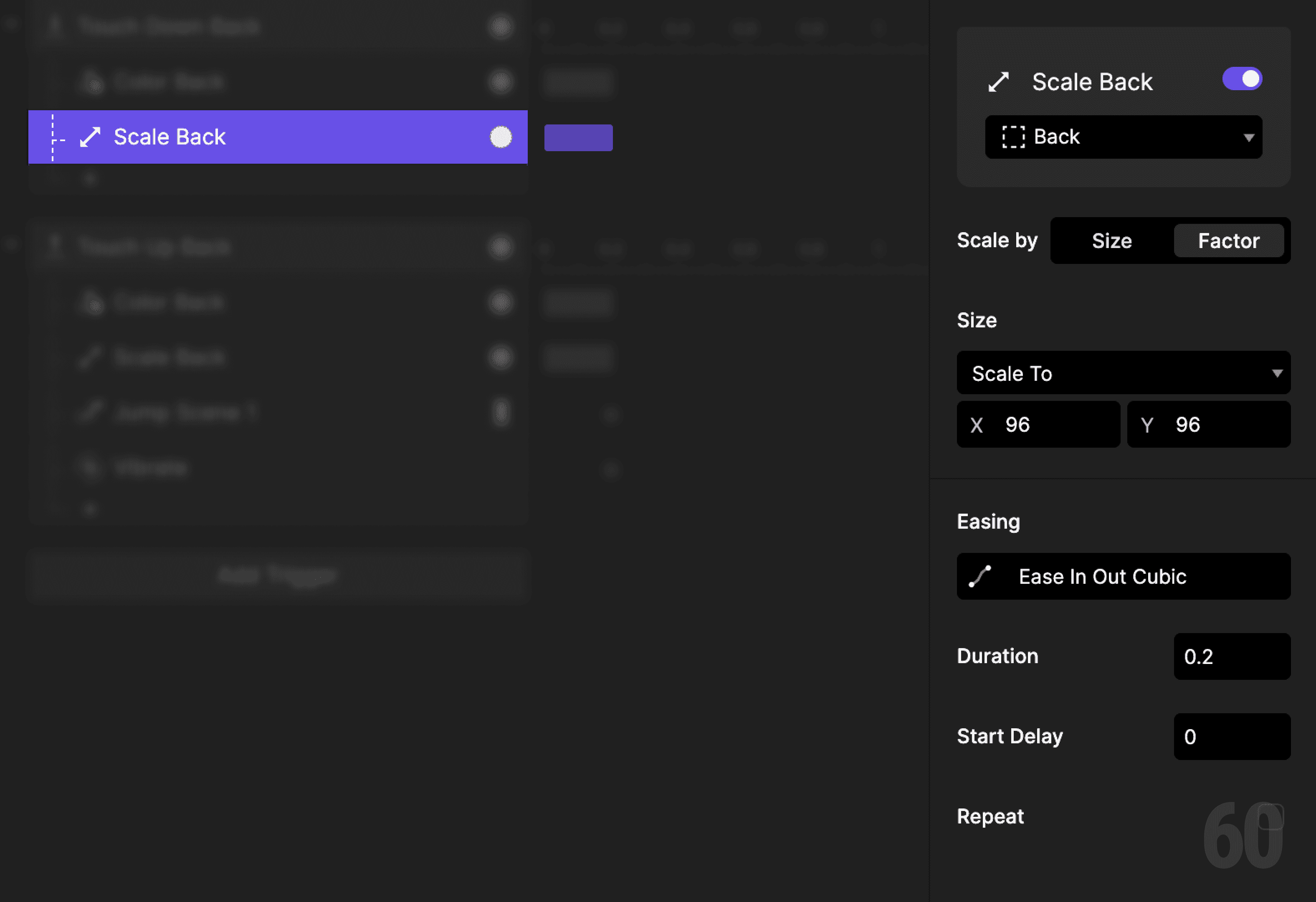 This is a screenshot of Step 11: Scale the back button down.
