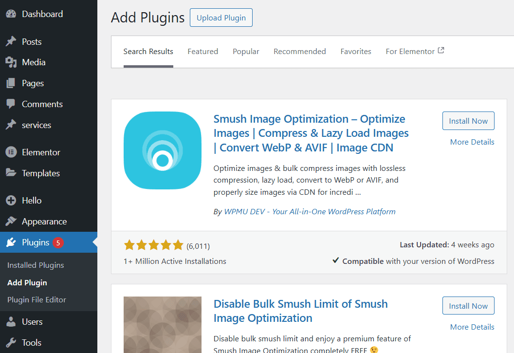 WordPress dashboard showing image optimization plugin