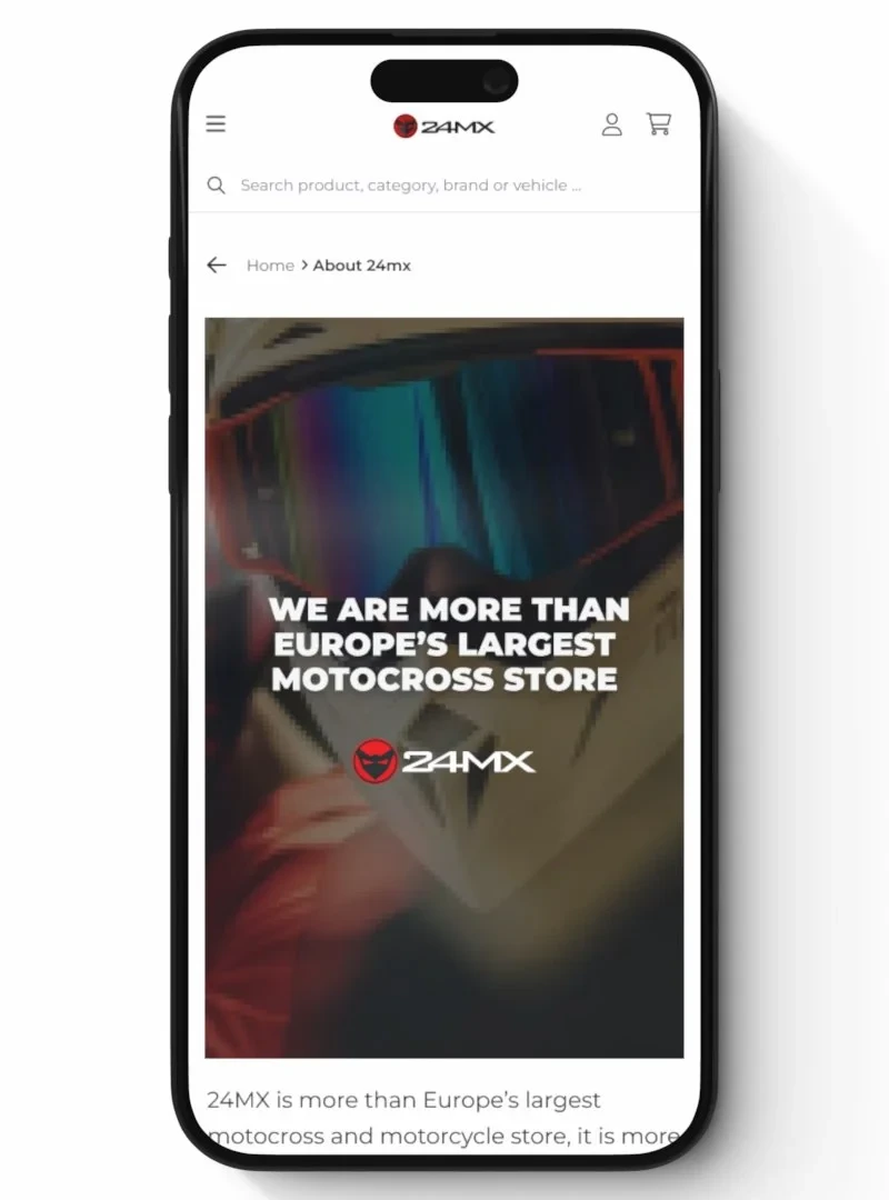 The 24MX About page on a phone: We are more than Europe’s largest motocross store