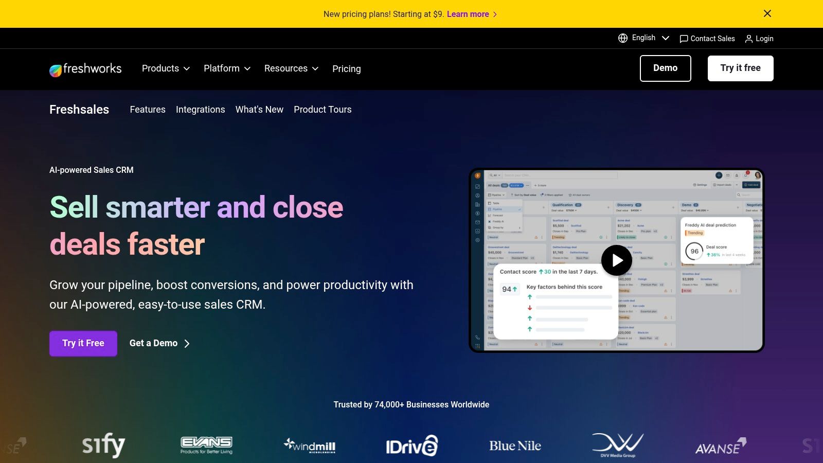 Interface de gestion des contacts dans Freshsales