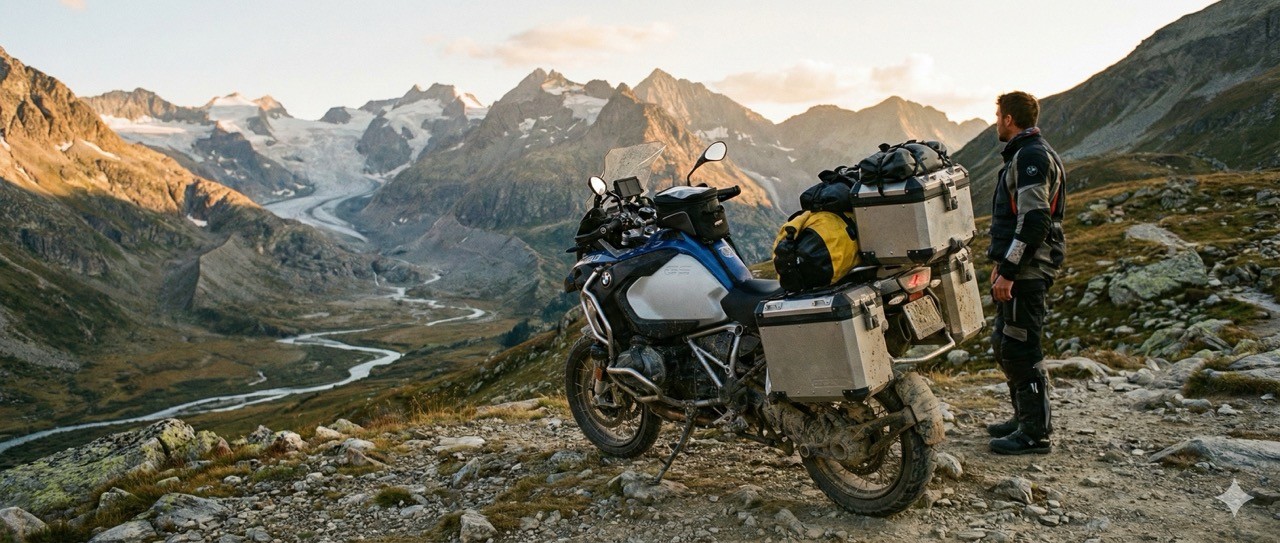Adventure bike on remote road