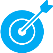 Blue target with arrow icon symbolizing precision and strategy – RJP.design, NYC Web Design Agency focused on goal-driven website design and digital marketing.