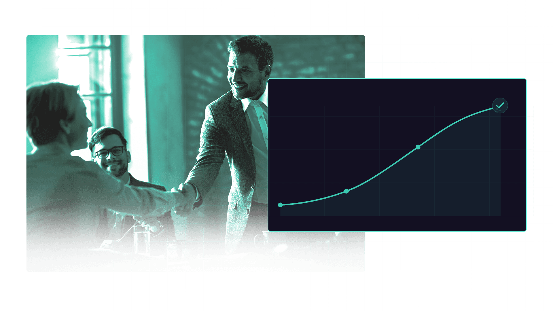 Deux professionnels en chemise blanche se serrant la main, symbolisant un accord ou un closing commercial réussi.